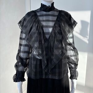 Designer Iconic Jill Stuart Ruffle Mesh Turtle Neck